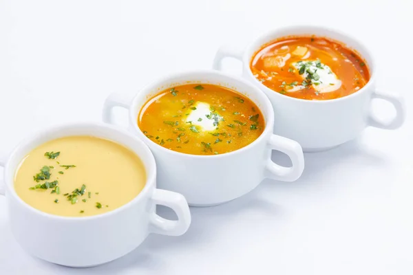Soup in white cups — Stock Photo, Image