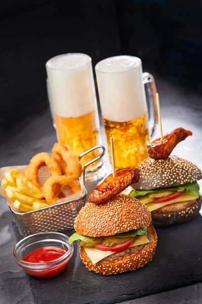 tasty fat burgers with beer