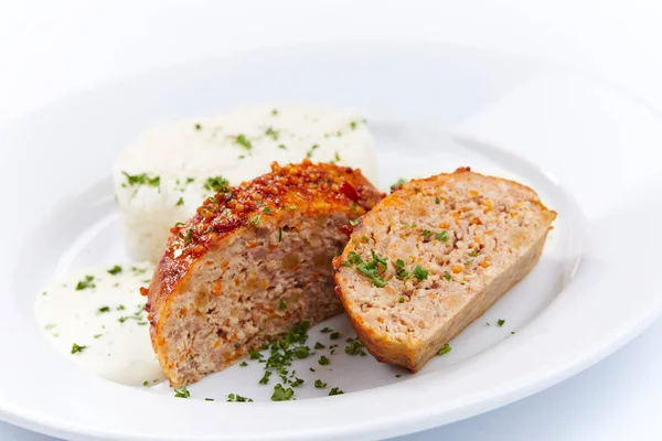 Tasty rice with chicken cutlet — Stock Photo, Image
