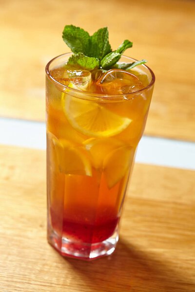 fresh summer lemonade on wooden table