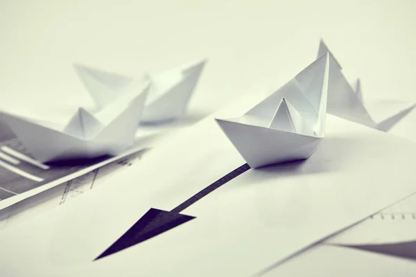 Origami Papel Barcos Concepto Negocio — Foto de Stock