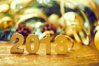 Yeni yıl dekoratif sayılar 2018 ile Noel dekorasyonları ahşap tablo 