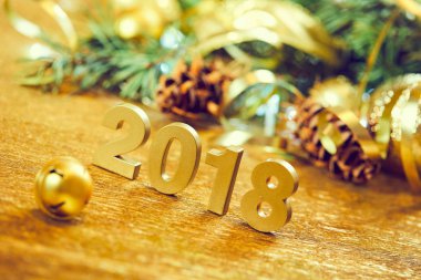 Yeni yıl dekoratif sayılar 2018 ile Noel dekorasyonları ahşap tablo 
