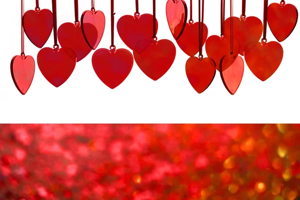 Червоні Серця Стрічках Концепція Дня Святого Валентина — стокове фото