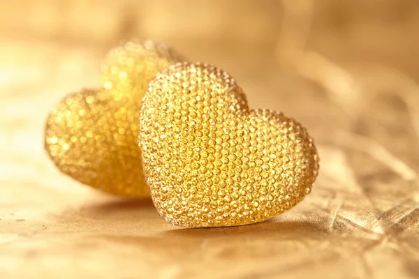 Glanzende Gouden Hart Valentine Dag Concept — Stockfoto