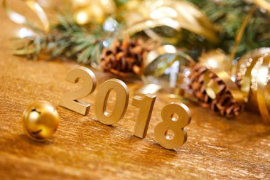 Yeni yıl dekoratif sayılar 2018 ile Noel dekorasyonları ahşap tablo 