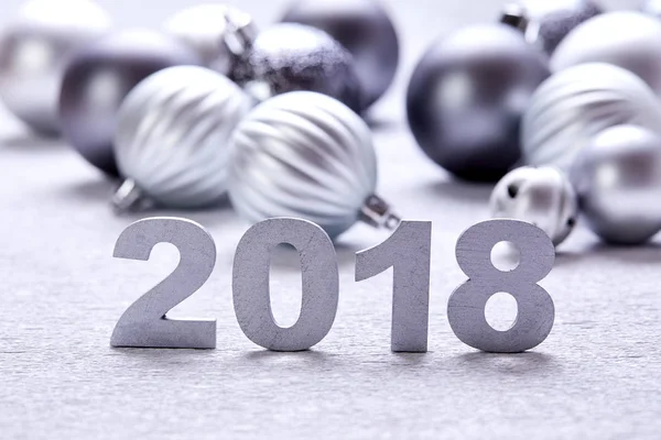 New Year Decorative Numerals 2018 Christmas Silver Balls — Stock Photo, Image