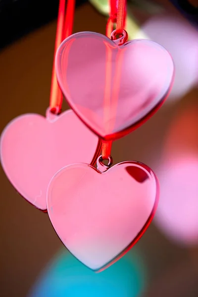 Corações Vermelhos Fitas Conceito Dia Dos Namorados — Fotografia de Stock