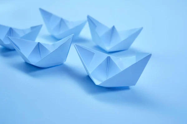 Hand Made Paper Boats Blue Background — Stock Photo, Image