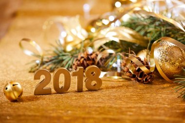 Yeni yıl dekoratif sayılar 2018 ile Noel dekorasyonları ahşap tablo 
