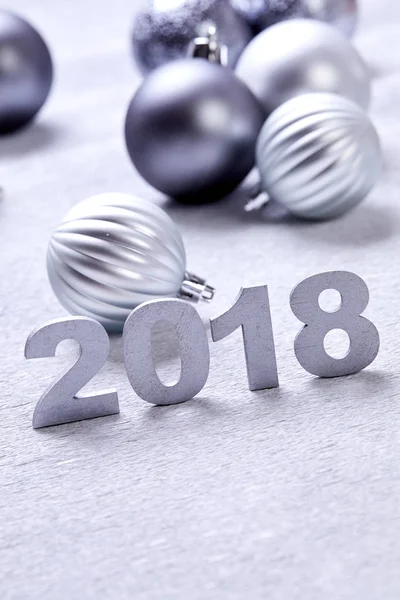 Nouvelle Année Chiffres Décoratifs 2018 Avec Boules Argent Noël — Photo