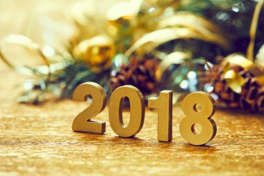 Yeni yıl dekoratif sayılar 2018 ile Noel dekorasyonları ahşap tablo 