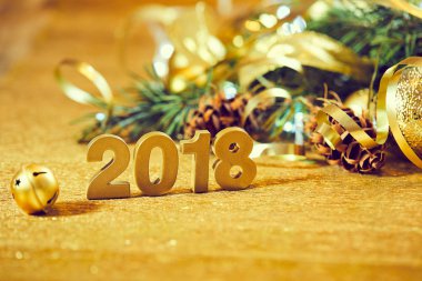 Yeni yıl dekoratif sayılar 2018 ile Noel dekorasyonları ahşap tablo 