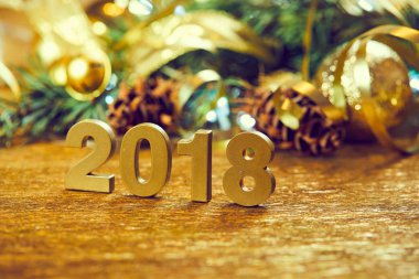 Yeni yıl dekoratif sayılar 2018 ile Noel dekorasyonları ahşap tablo 