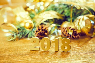 Yeni yıl dekoratif sayılar 2018 ile Noel dekorasyonları ahşap tablo 