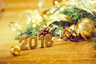 Yeni yıl dekoratif sayılar 2018 ile Noel dekorasyonları ahşap tablo 