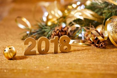 Yeni yıl dekoratif sayılar 2018 ile Noel dekorasyonları ahşap tablo 