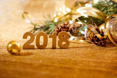 Yeni yıl dekoratif sayılar 2018 ile Noel dekorasyonları ahşap tablo 