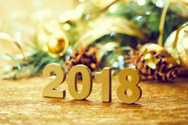 Yeni yıl dekoratif sayılar 2018 ile Noel dekorasyonları ahşap tablo 