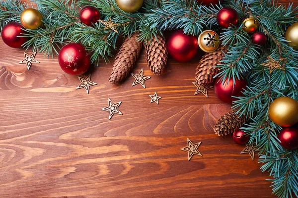 Grinalda Natal Com Bolas Vermelhas Douradas Ano Novo Conceito Natal — Fotografia de Stock