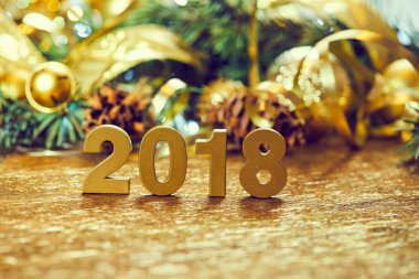 Yeni yıl dekoratif sayılar 2018 ile Noel dekorasyonları ahşap tablo 