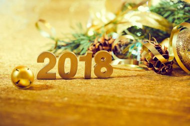 Yeni yıl dekoratif sayılar 2018 ile Noel dekorasyonları ahşap tablo 