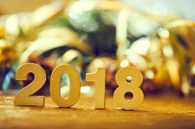 Yeni yıl dekoratif sayılar 2018 ile Noel dekorasyonları ahşap tablo 