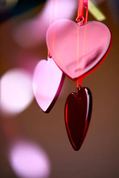 Şeritler Sevgililer Günü Kavramı Kırmızı Kalpler — Stok fotoğraf