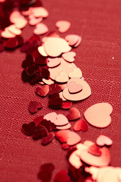 Heldere Hart Confetti Achtergrond Valentine Dag Concept — Stockfoto