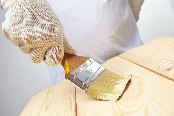 Mano Masculina Trabajando Con Cepillo Primer Plano — Foto de Stock