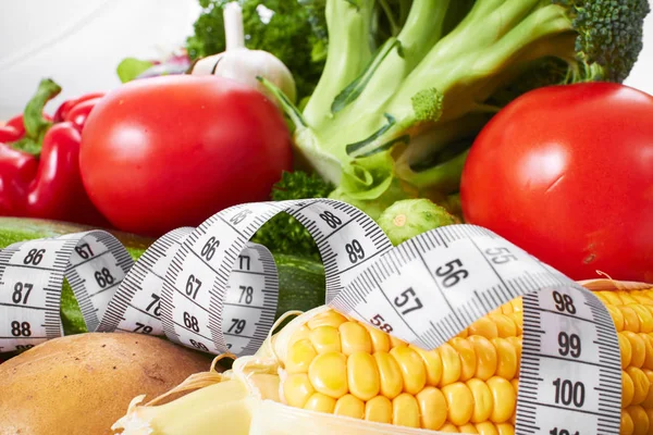 Fresh Vegetables Measuring Tape Close Stock Photo