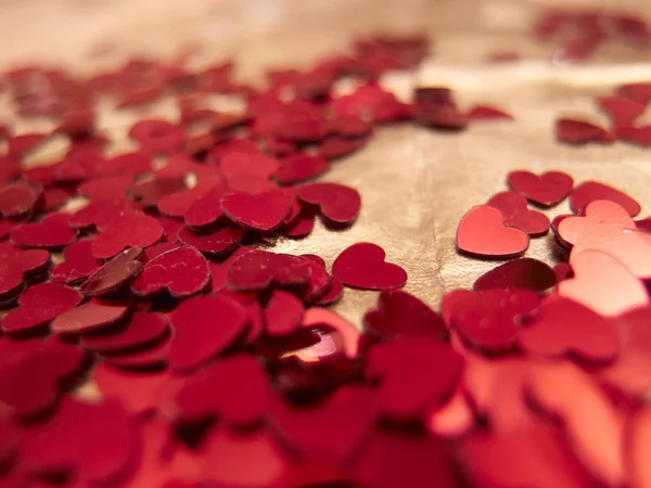 Světlé Srdce Konfety Pozadí Valentine Den Koncept — Stock fotografie