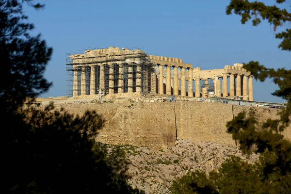 Partenone Nell Acropoli Nella Giornata Sole Atene Grecia — Foto Stock