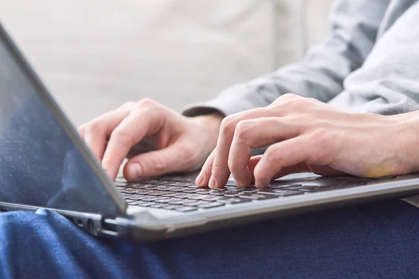 Male Hands Typing Laptop Close — Stock Photo, Image