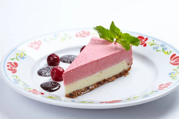 Tasty Cheesecake White Plate Close — Stock Photo, Image