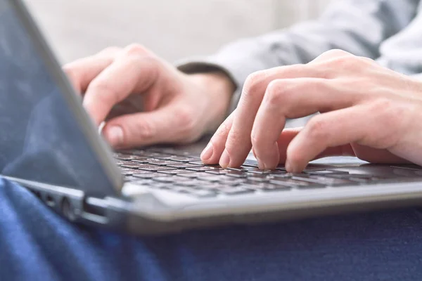 Male Hands Typing Laptop Close — Stock Photo, Image