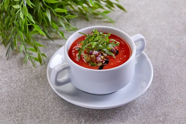 Tomato Cream Soup White Bowl Close — Stock Photo, Image
