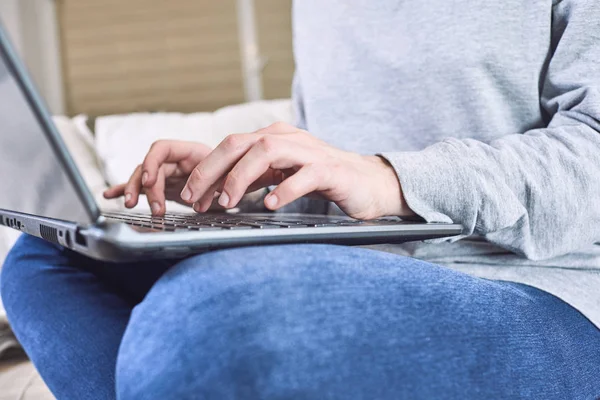 Male Hands Typing Laptop Close — Stock Photo, Image