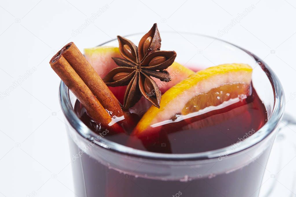 hot mulled wine in glass