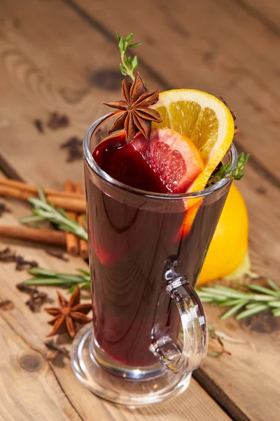 Mulled Wine Cocktail Glass Wooden Background — Stock Photo, Image