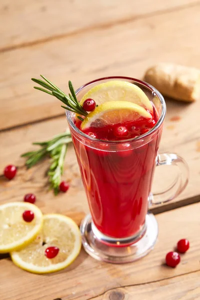 Cranberry Drank Glas Houten Ondergrond — Stockfoto