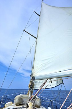 güneşli bir günde denizde yüzen lüks yat