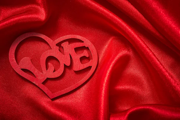 Décoration Saint Valentin Sur Tissu Soie Rouge — Photo