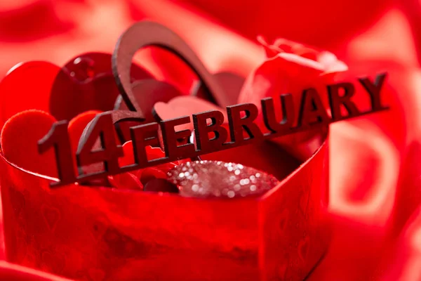Decoraciones San Valentín Con Corazones Tela Seda Roja —  Fotos de Stock