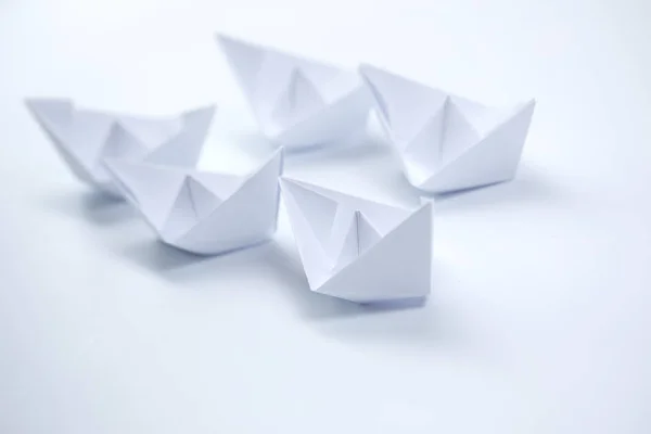 Hand Made Paper Boats White Background Business Concept — Stock Photo, Image