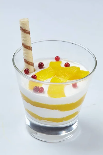 Dessert Fruits Glass White Background Close — Stock Photo, Image