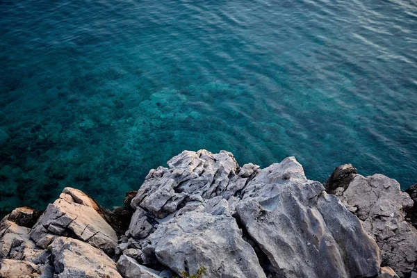 Dark Blue Sea Rocks Sunny Day Montenegro — 스톡 사진