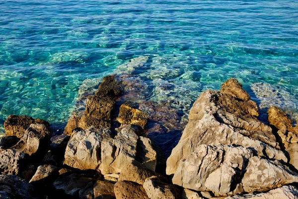 Dark Blue Sea Rocks Sunny Day Montenegro — Stock Photo, Image