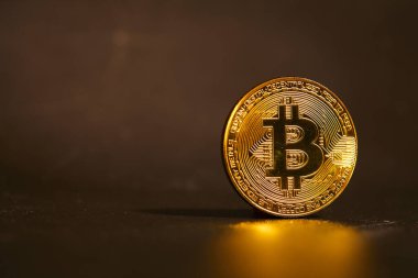Koyu arkaplanda altın bitcoin, kripto para birimi için kavramsal resim