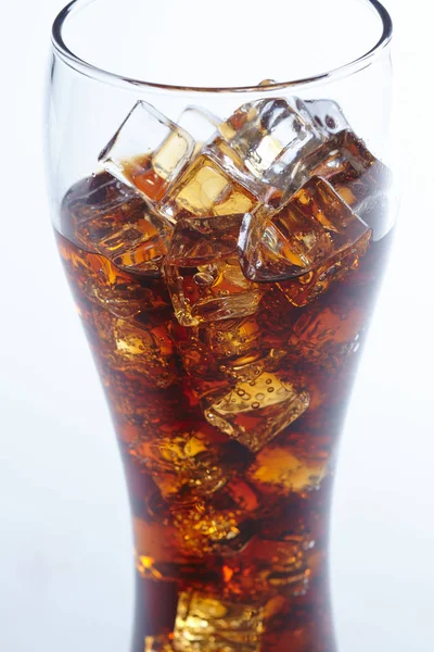 Glass Cold Cola Ice Cubes Close — Stock Photo, Image